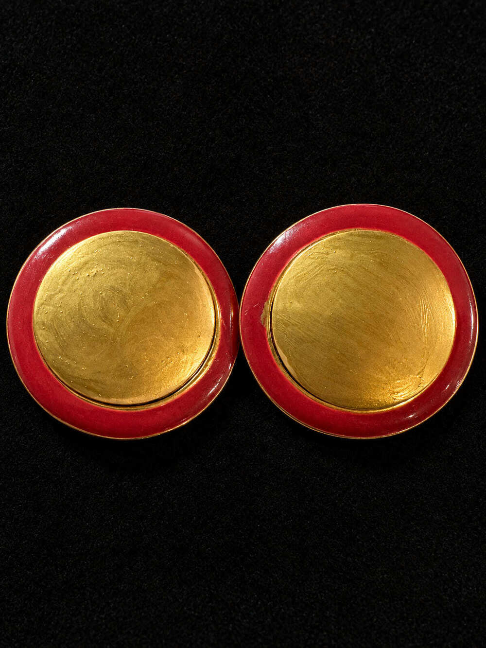 ⚜️ Clip-On Earrings | Red Enamel & Gold-Tone Dome | Bold Round 💗